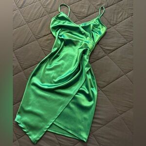 Green Satin Slip Dress